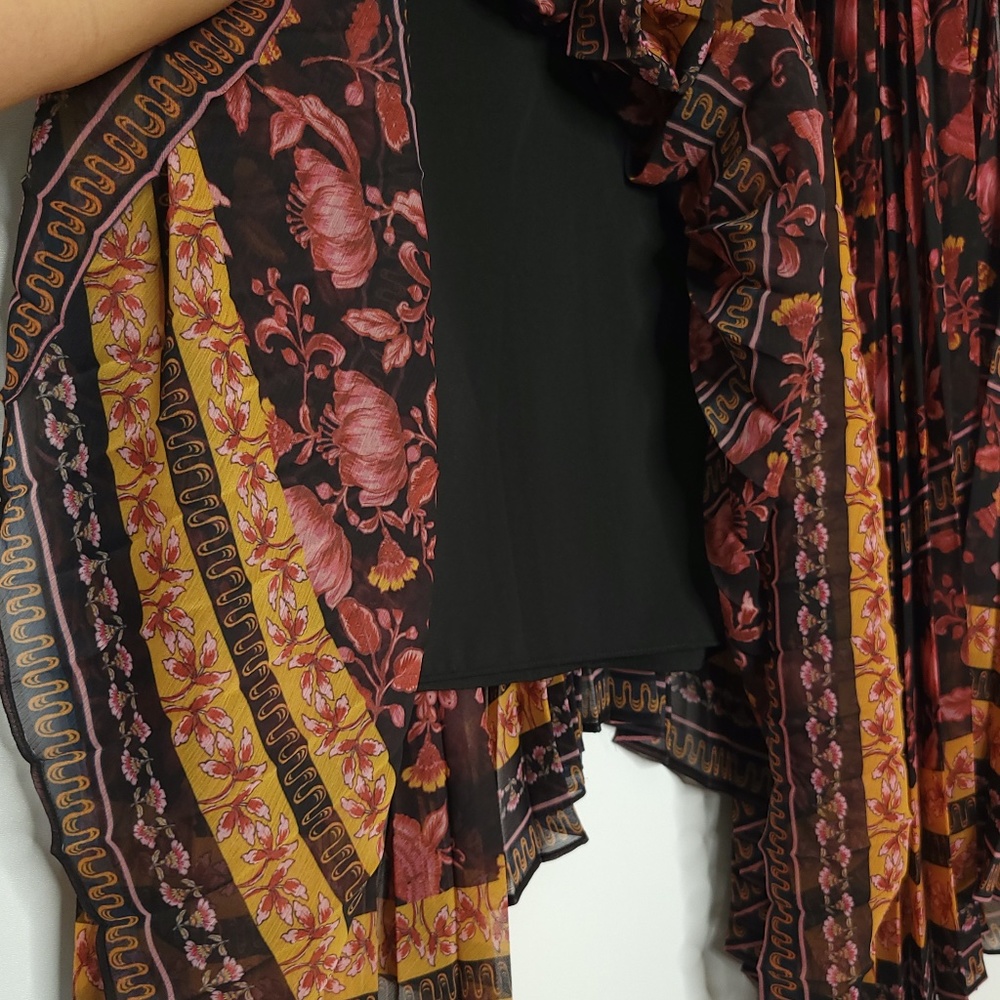 ALICE + OLIVIA Katz Asymmetrical Micro Pleated Silk Flowy Boho Maxi Skirt size 2 - Picture 5 of 10